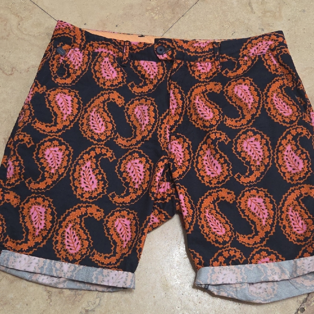 Scotch & Soda Black Shorts with Orange and Pink Paisley Print